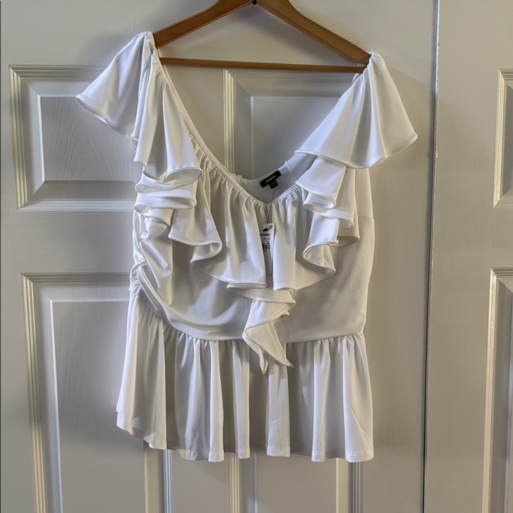 Express White Sleeveless Ruffled Peplum Blouse